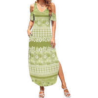 Hawaiian Hibiscus Honu Summer Maxi Dress Sage Green Mele Kalikimaka Palaka Spirit - Polynesian Pride