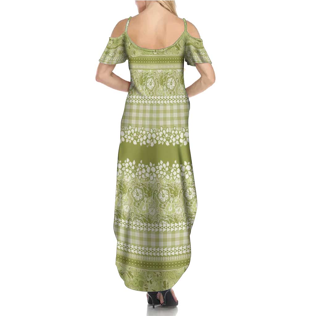 Hawaiian Hibiscus Honu Summer Maxi Dress Sage Green Mele Kalikimaka Palaka Spirit - Polynesian Pride