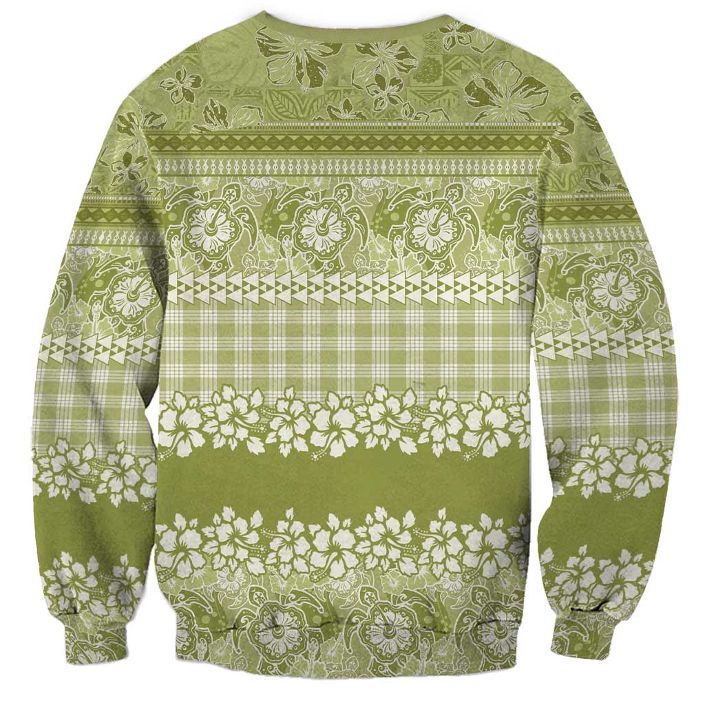Hawaiian Hibiscus Honu Sweatshirt Sage Green Mele Kalikimaka Palaka Spirit - Polynesian Pride
