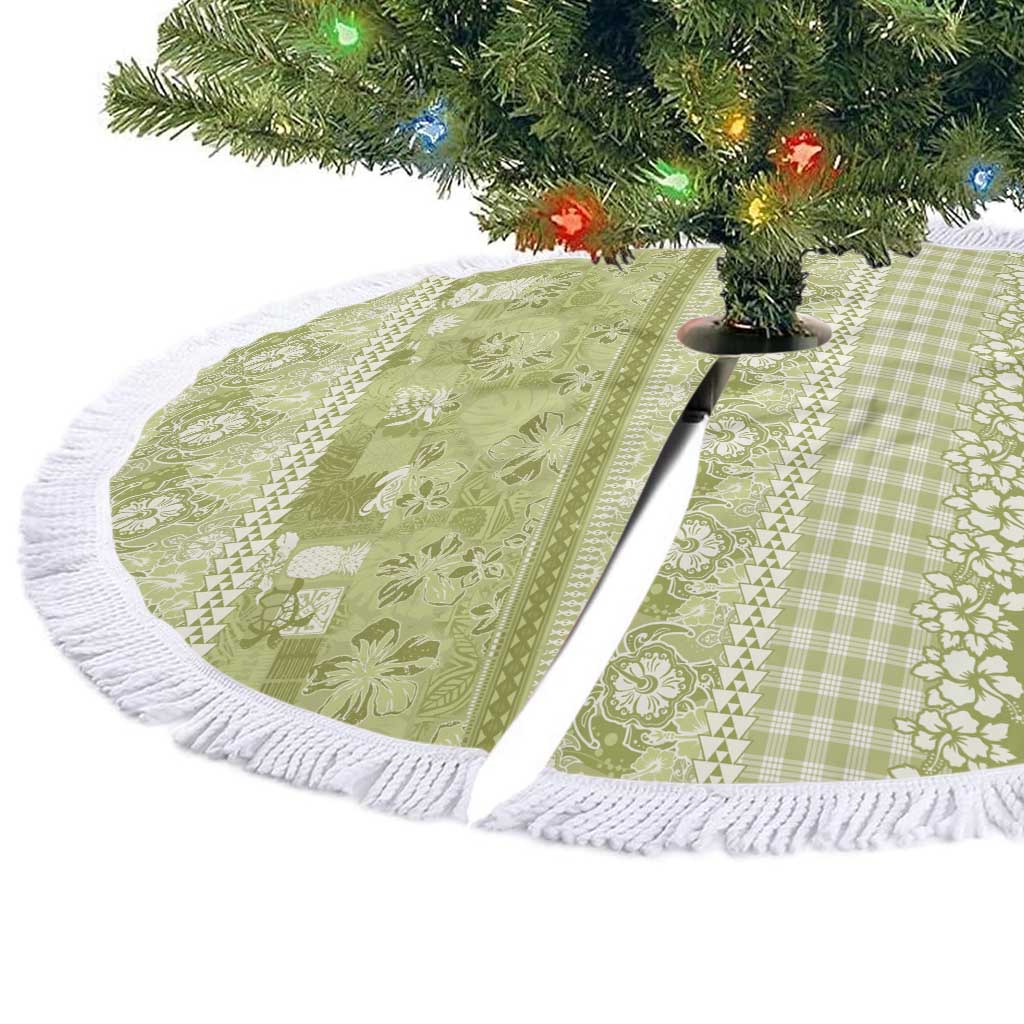 Hawaiian Hibiscus Honu Tree Skirt Sage Green Mele Kalikimaka Palaka Spirit - Polynesian Pride