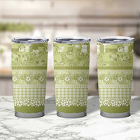 Hawaiian Hibiscus Honu Tumbler Cup Sage Green Mele Kalikimaka Palaka Spirit - Polynesian Pride