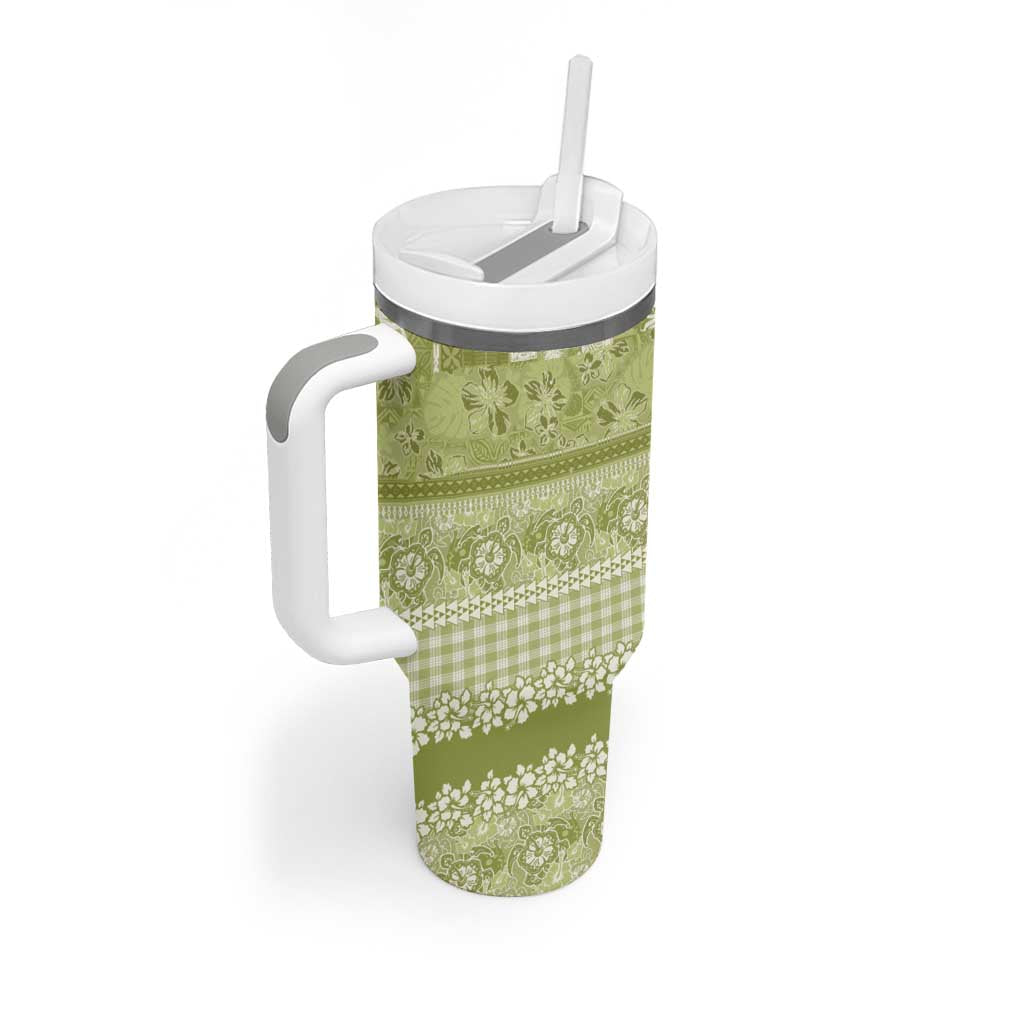 Hawaiian Hibiscus Honu Tumbler With Handle Sage Green Mele Kalikimaka Palaka Spirit - Polynesian Pride