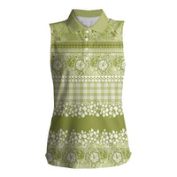 Hawaiian Hibiscus Honu Women Sleeveless Polo Shirt Sage Green Mele Kalikimaka Palaka Spirit - Polynesian Pride