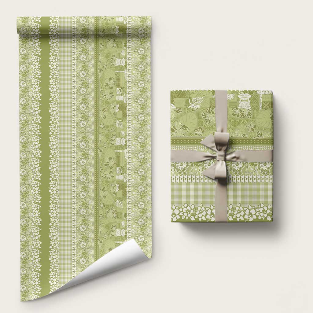 Hawaiian Hibiscus Honu Wrapping Paper Sage Green Mele Kalikimaka Palaka Spirit - Polynesian Pride