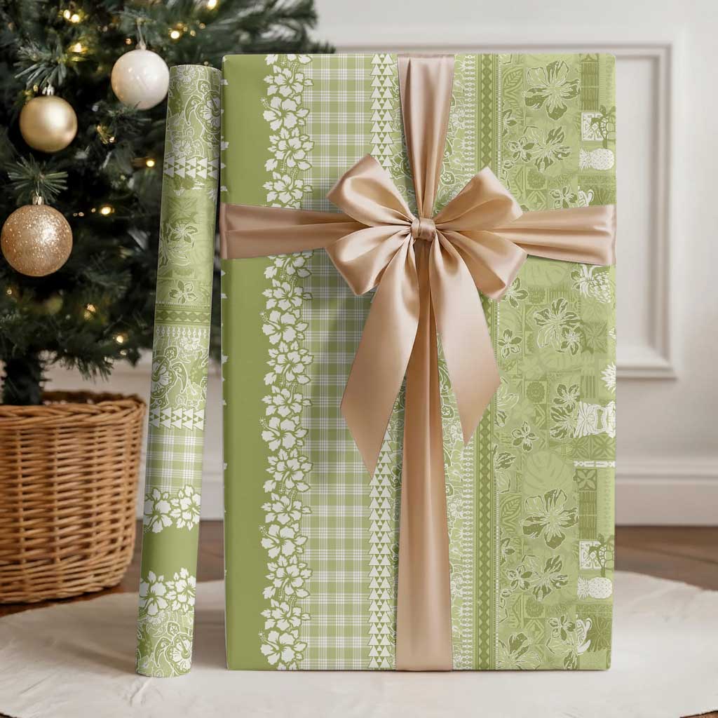 Hawaiian Hibiscus Honu Wrapping Paper Sage Green Mele Kalikimaka Palaka Spirit - Polynesian Pride