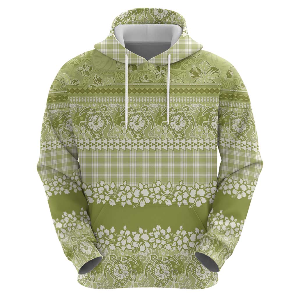 Hawaiian Hibiscus Honu Zip Hoodie Sage Green Mele Kalikimaka Palaka Spirit - Polynesian Pride