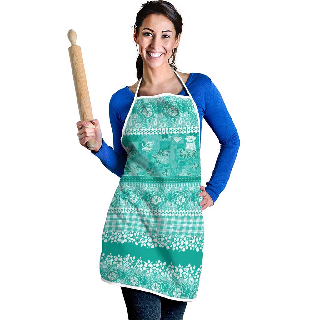Hawaiian Hibiscus Honu Apron Turquoise Mele Kalikimaka Palaka Spirit - Polynesian Pride