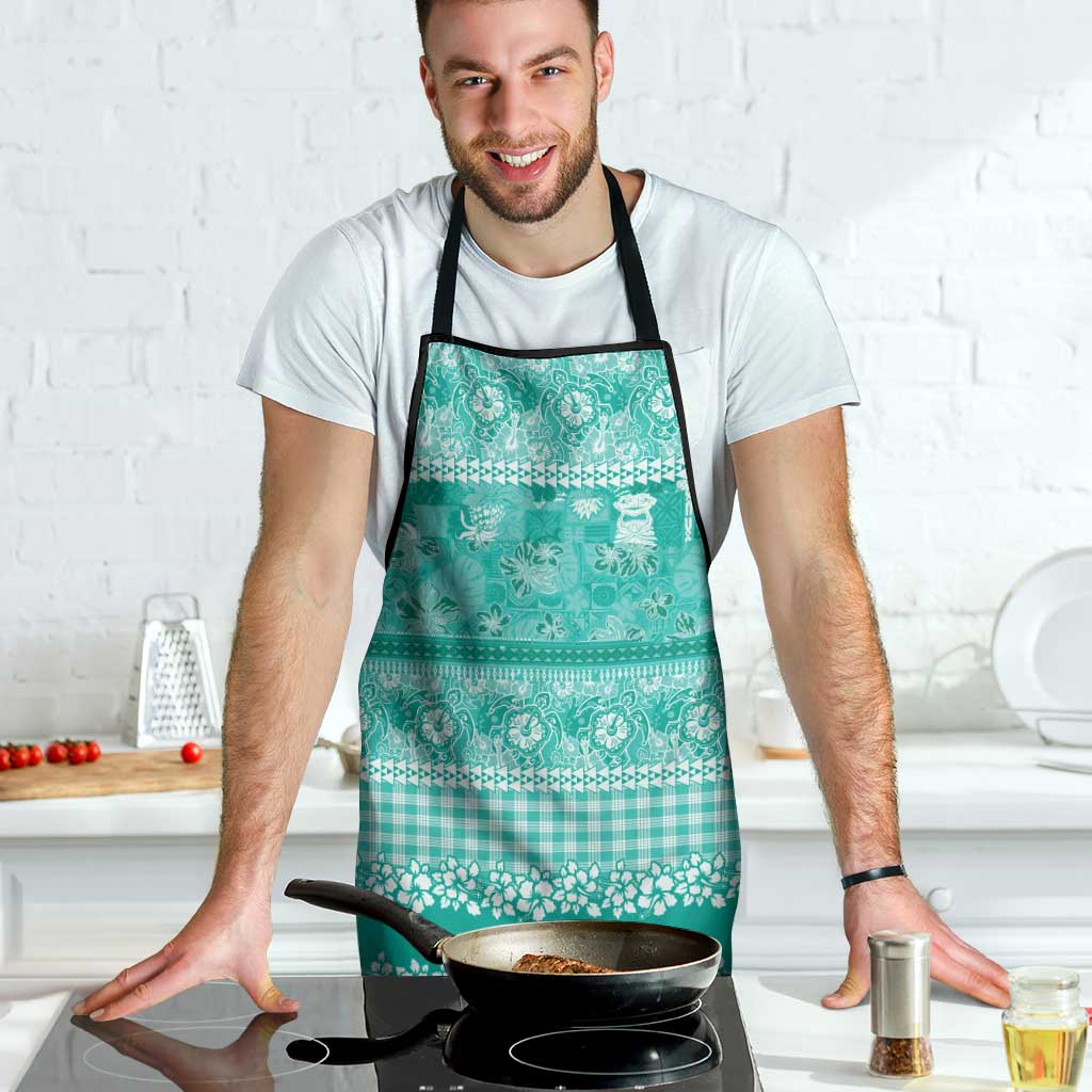 Hawaiian Hibiscus Honu Apron Turquoise Mele Kalikimaka Palaka Spirit - Polynesian Pride