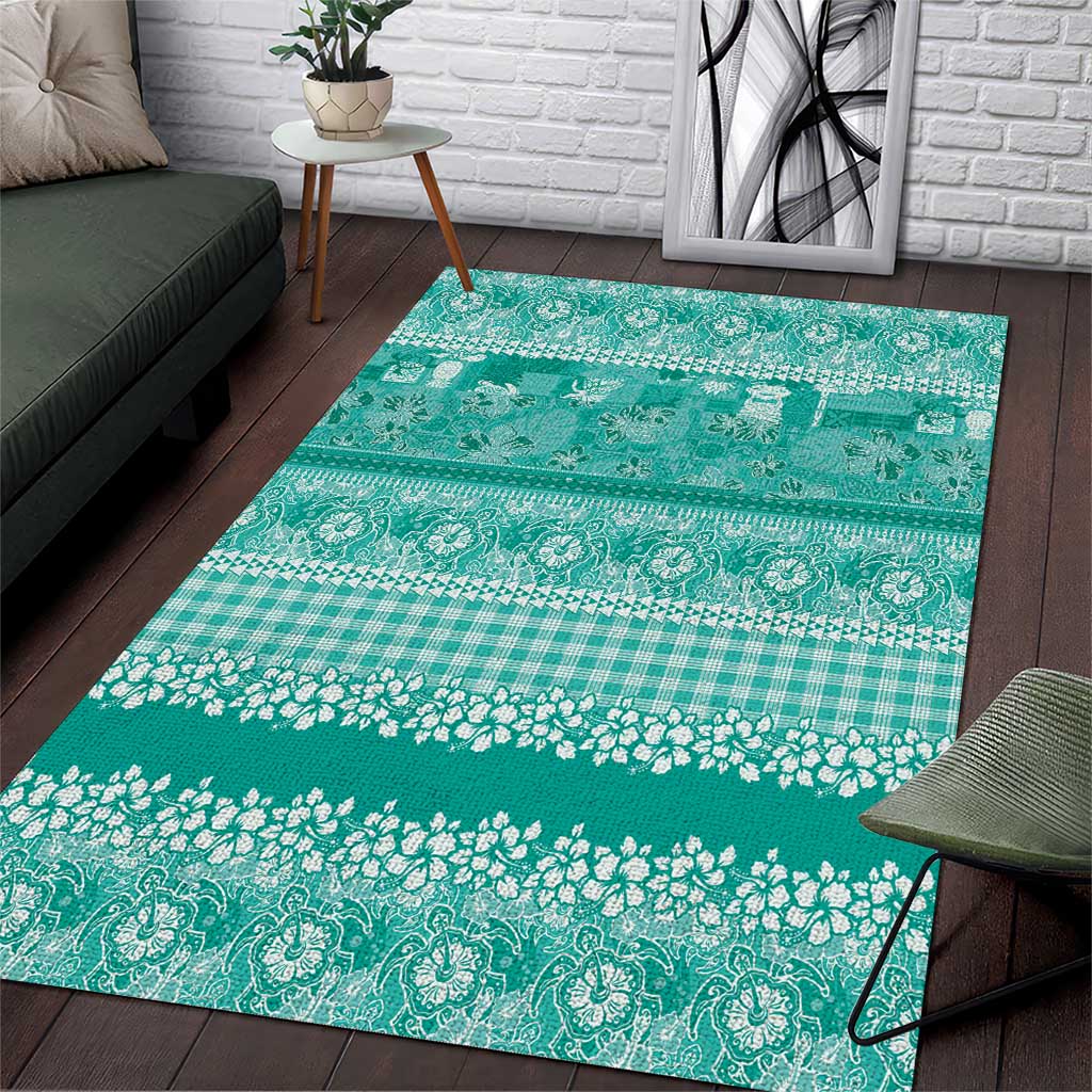 Hawaiian Hibiscus Honu Area Rug Turquoise Mele Kalikimaka Palaka Spirit - Polynesian Pride