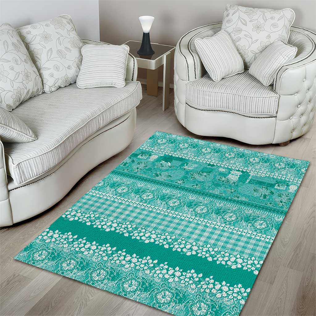 Hawaiian Hibiscus Honu Area Rug Turquoise Mele Kalikimaka Palaka Spirit - Polynesian Pride