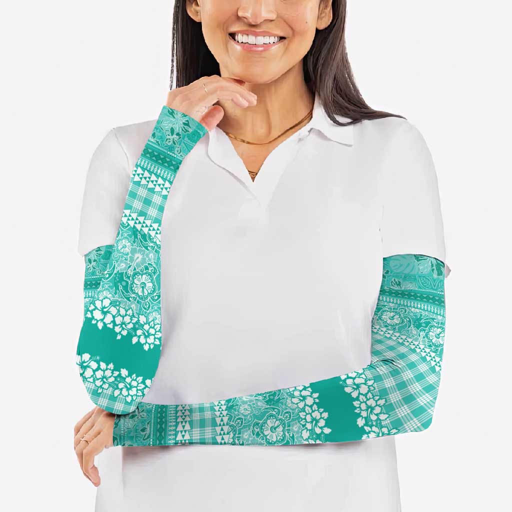 Hawaiian Hibiscus Honu Arm Sleeves Turquoise Mele Kalikimaka Palaka Spirit - Polynesian Pride