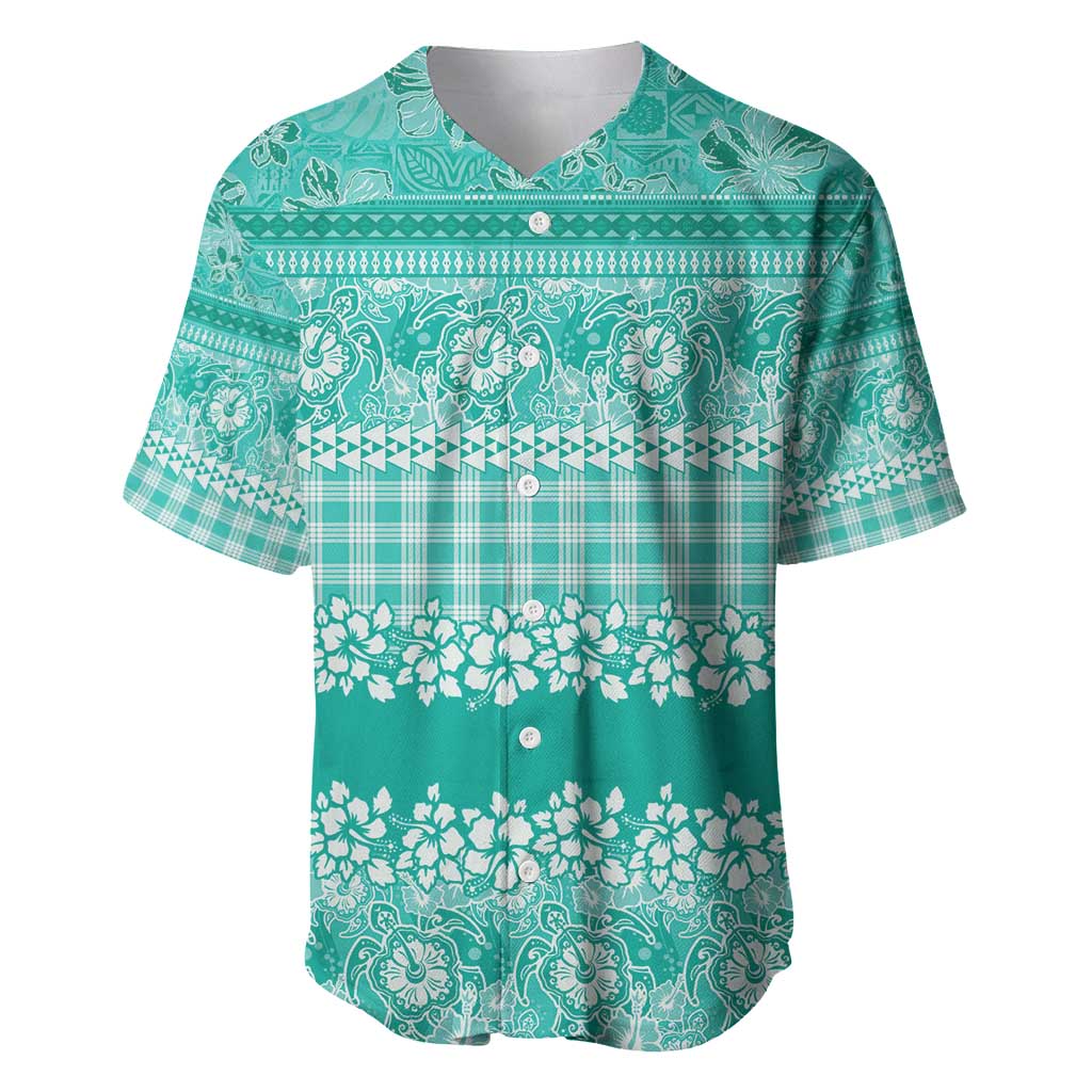 Hawaiian Hibiscus Honu Baseball Jersey Turquoise Mele Kalikimaka Palaka Spirit - Polynesian Pride