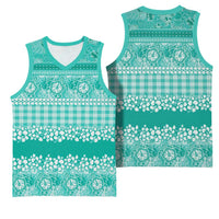 Hawaiian Hibiscus Honu Basketball Jersey Turquoise Mele Kalikimaka Palaka Spirit - Polynesian Pride