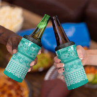 Hawaiian Hibiscus Honu 4 in 1 Can Cooler Tumbler Turquoise Mele Kalikimaka Palaka Spirit - Polynesian Pride