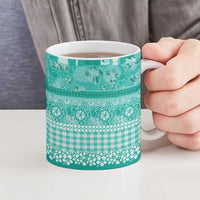 Hawaiian Hibiscus Honu Ceramic Mug Turquoise Mele Kalikimaka Palaka Spirit - Polynesian Pride