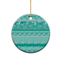 Hawaiian Hibiscus Honu Ceramic Ornament Turquoise Mele Kalikimaka Palaka Spirit - Polynesian Pride