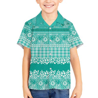 Hawaiian Hibiscus Honu Family Matching Long Sleeve Bodycon Dress and Hawaiian Shirt Turquoise Mele Kalikimaka Palaka Spirit LT9 - Polynesian Pride