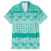 Hawaiian Hibiscus Honu Family Matching Off The Shoulder Long Sleeve Dress and Hawaiian Shirt Turquoise Mele Kalikimaka Palaka Spirit - Polynesian Pride