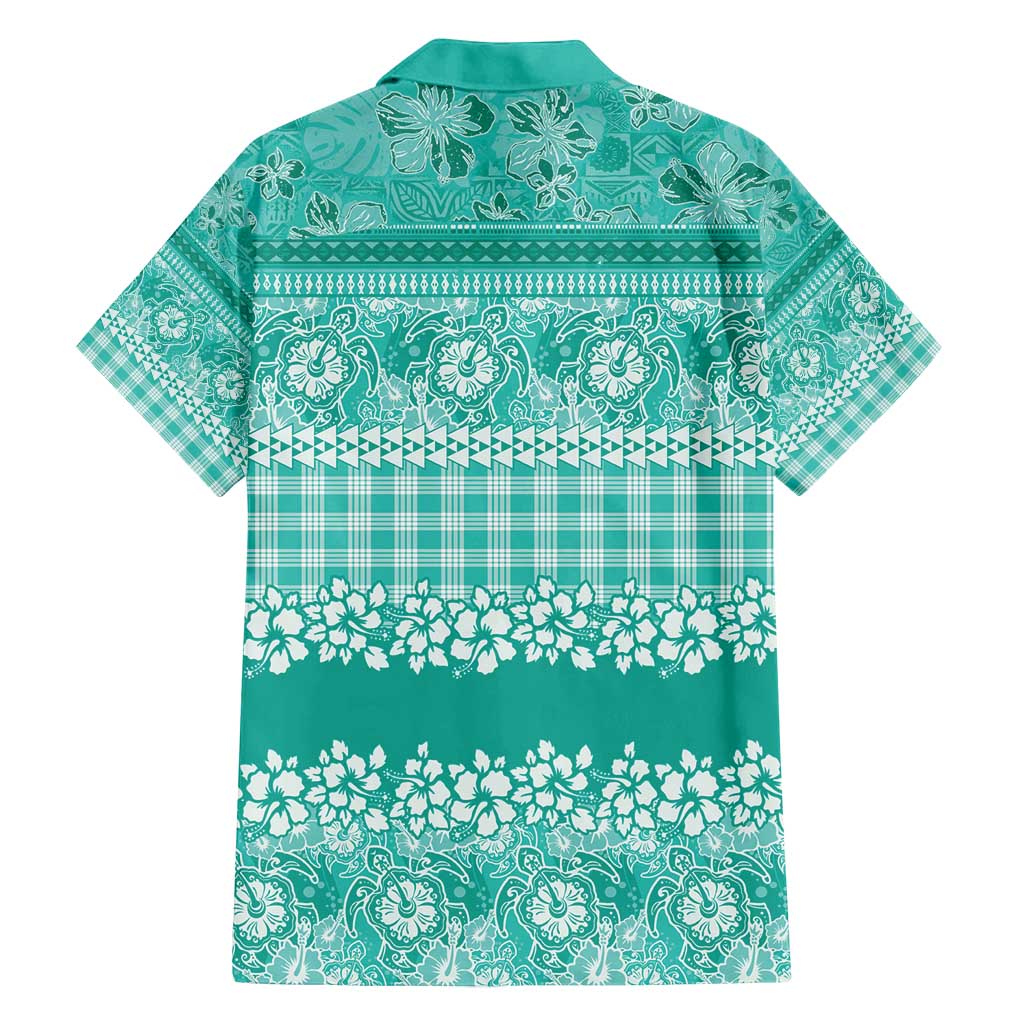 Hawaiian Hibiscus Honu Family Matching Off Shoulder Maxi Dress and Hawaiian Shirt Turquoise Mele Kalikimaka Palaka Spirit - Polynesian Pride