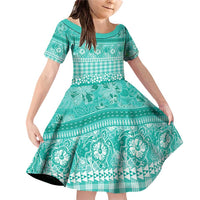 Hawaiian Hibiscus Honu Family Matching Off Shoulder Short Dress and Hawaiian Shirt Turquoise Mele Kalikimaka Palaka Spirit - Polynesian Pride