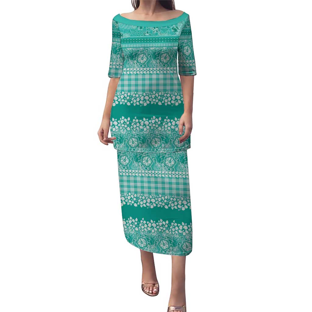 Hawaiian Hibiscus Honu Family Matching Puletasi and Hawaiian Shirt Turquoise Mele Kalikimaka Palaka Spirit LT9 Turquoise - Polynesian Pride