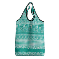 Hawaiian Hibiscus Honu Grocery Bag Turquoise Mele Kalikimaka Palaka Spirit - Polynesian Pride