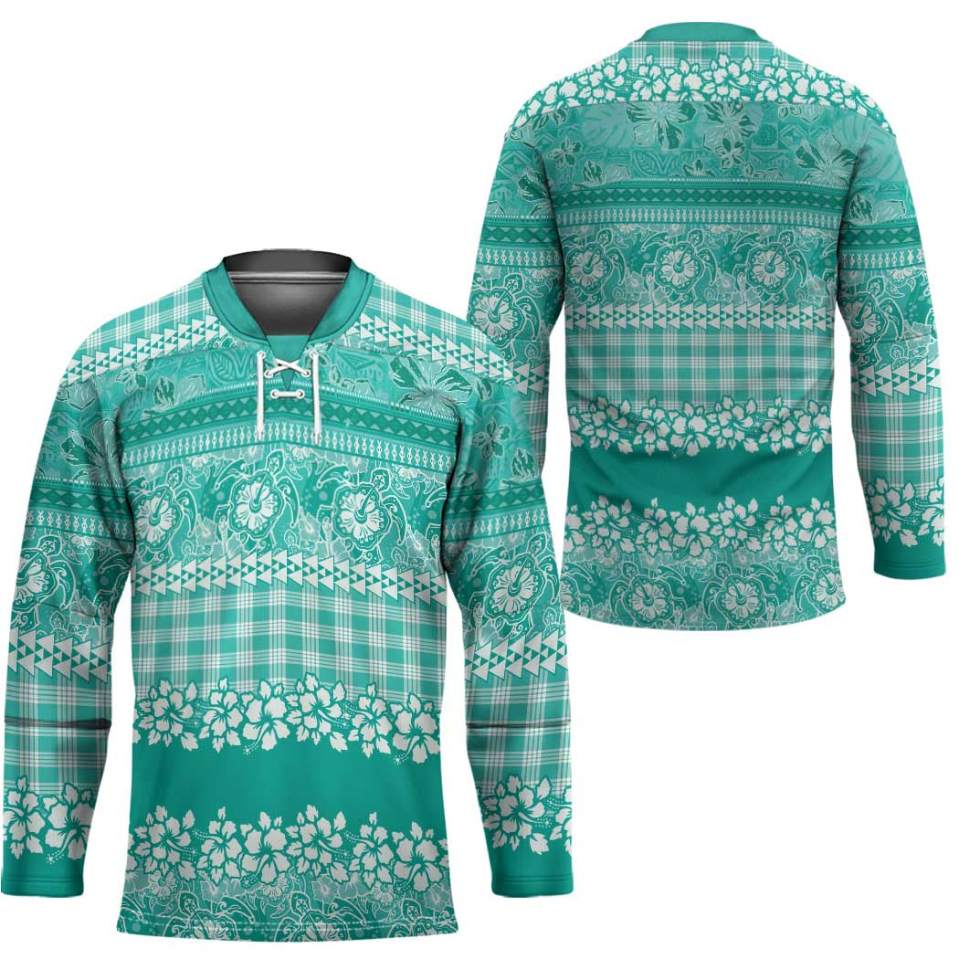 Hawaiian Hibiscus Honu Hockey Jersey Turquoise Mele Kalikimaka Palaka Spirit - Polynesian Pride