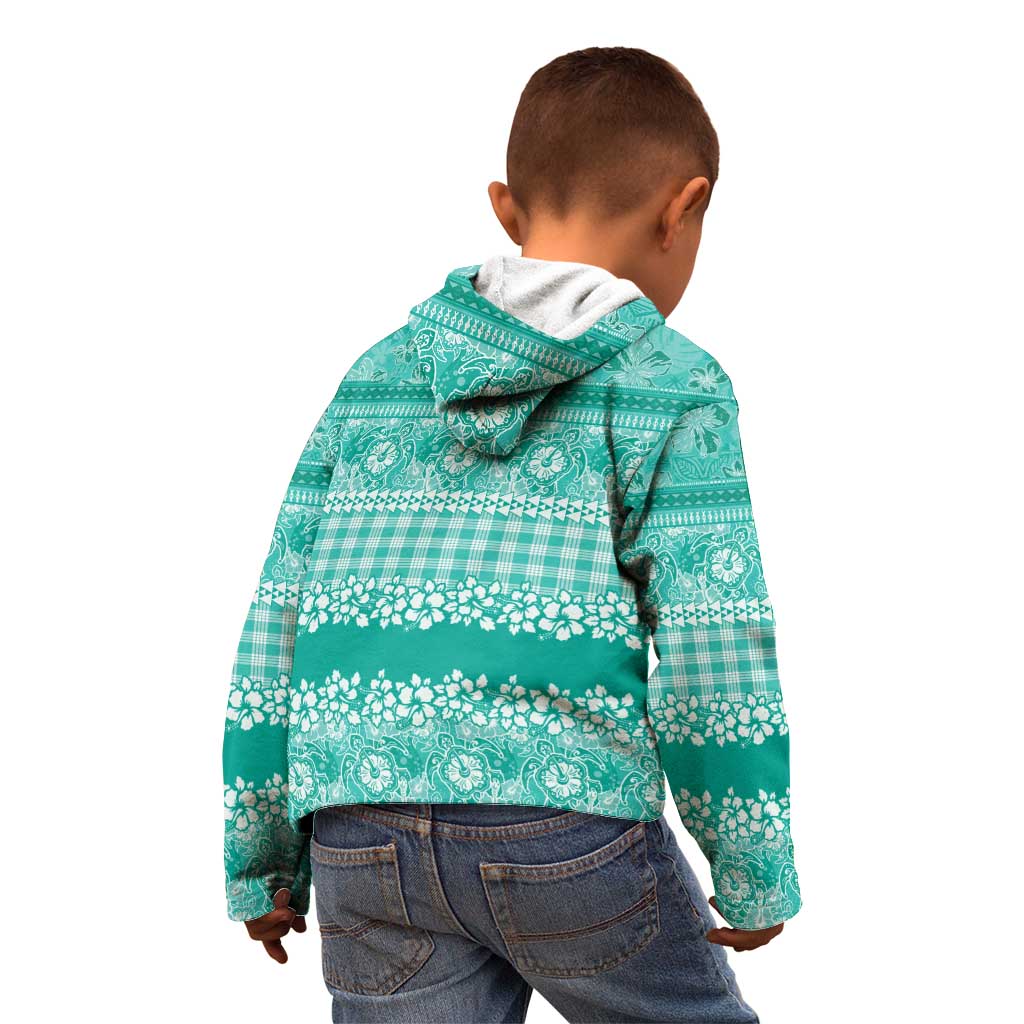 Hawaiian Hibiscus Honu Kid Hoodie Turquoise Mele Kalikimaka Palaka Spirit - Polynesian Pride