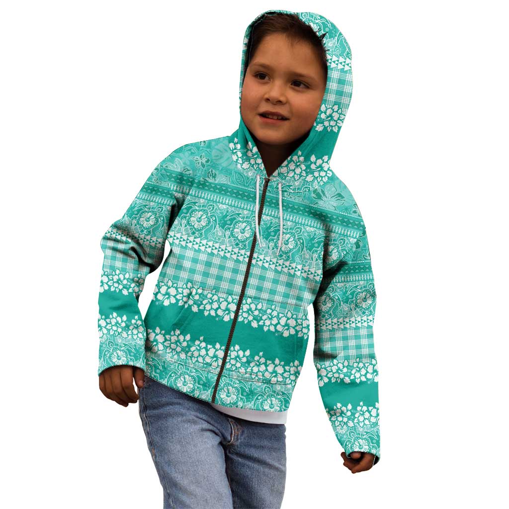 Hawaiian Hibiscus Honu Kid Hoodie Turquoise Mele Kalikimaka Palaka Spirit - Polynesian Pride