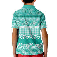 Hawaiian Hibiscus Honu Kid Polo Shirt Turquoise Mele Kalikimaka Palaka Spirit - Polynesian Pride