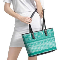 Hawaiian Hibiscus Honu Leather Tote Bag Turquoise Mele Kalikimaka Palaka Spirit - Polynesian Pride