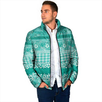 Hawaiian Hibiscus Honu Padded Jacket Turquoise Mele Kalikimaka Palaka Spirit - Polynesian Pride