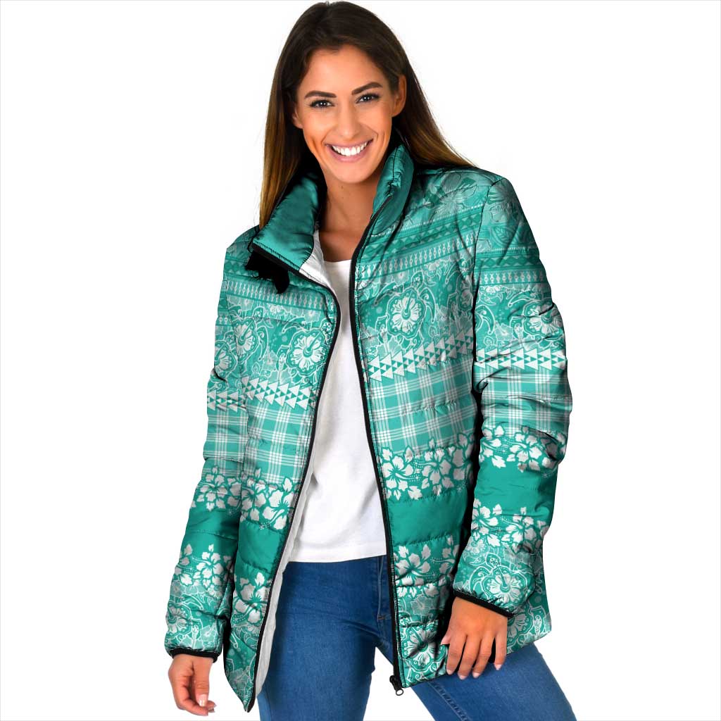 Hawaiian Hibiscus Honu Padded Jacket Turquoise Mele Kalikimaka Palaka Spirit - Polynesian Pride