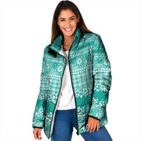 Hawaiian Hibiscus Honu Padded Jacket Turquoise Mele Kalikimaka Palaka Spirit - Polynesian Pride