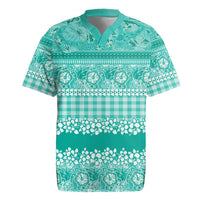 Hawaiian Hibiscus Honu Rugby Jersey Turquoise Mele Kalikimaka Palaka Spirit - Polynesian Pride