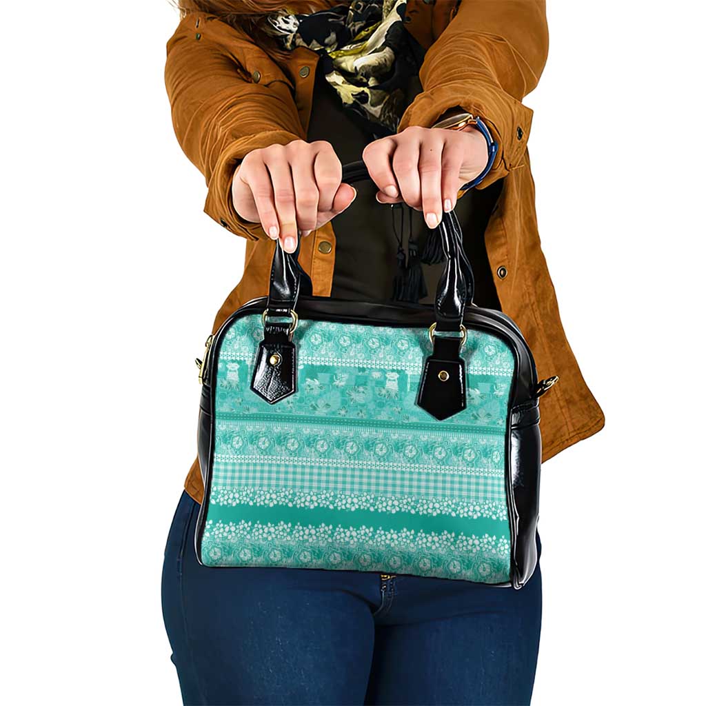 Hawaiian Hibiscus Honu Shoulder Handbag Turquoise Mele Kalikimaka Palaka Spirit - Polynesian Pride