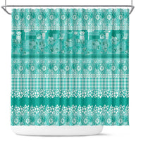 Hawaiian Hibiscus Honu Shower Curtain Turquoise Mele Kalikimaka Palaka Spirit - Polynesian Pride