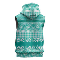 Hawaiian Hibiscus Honu Sleeveless Hoodie Turquoise Mele Kalikimaka Palaka Spirit - Polynesian Pride