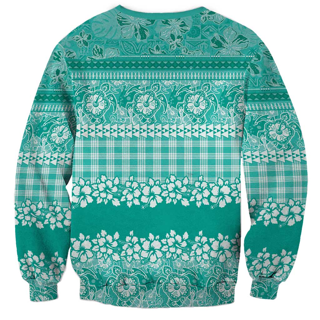 Hawaiian Hibiscus Honu Sweatshirt Turquoise Mele Kalikimaka Palaka Spirit - Polynesian Pride