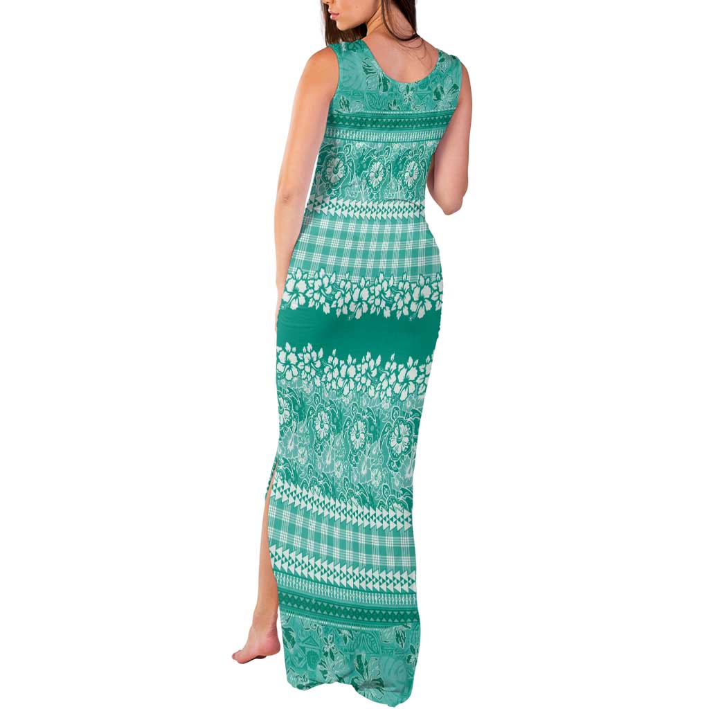 Hawaiian Hibiscus Honu Tank Maxi Dress Turquoise Mele Kalikimaka Palaka Spirit - Polynesian Pride