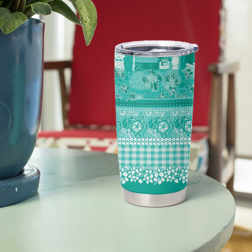 Hawaiian Hibiscus Honu Tumbler Cup Turquoise Mele Kalikimaka Palaka Spirit - Polynesian Pride
