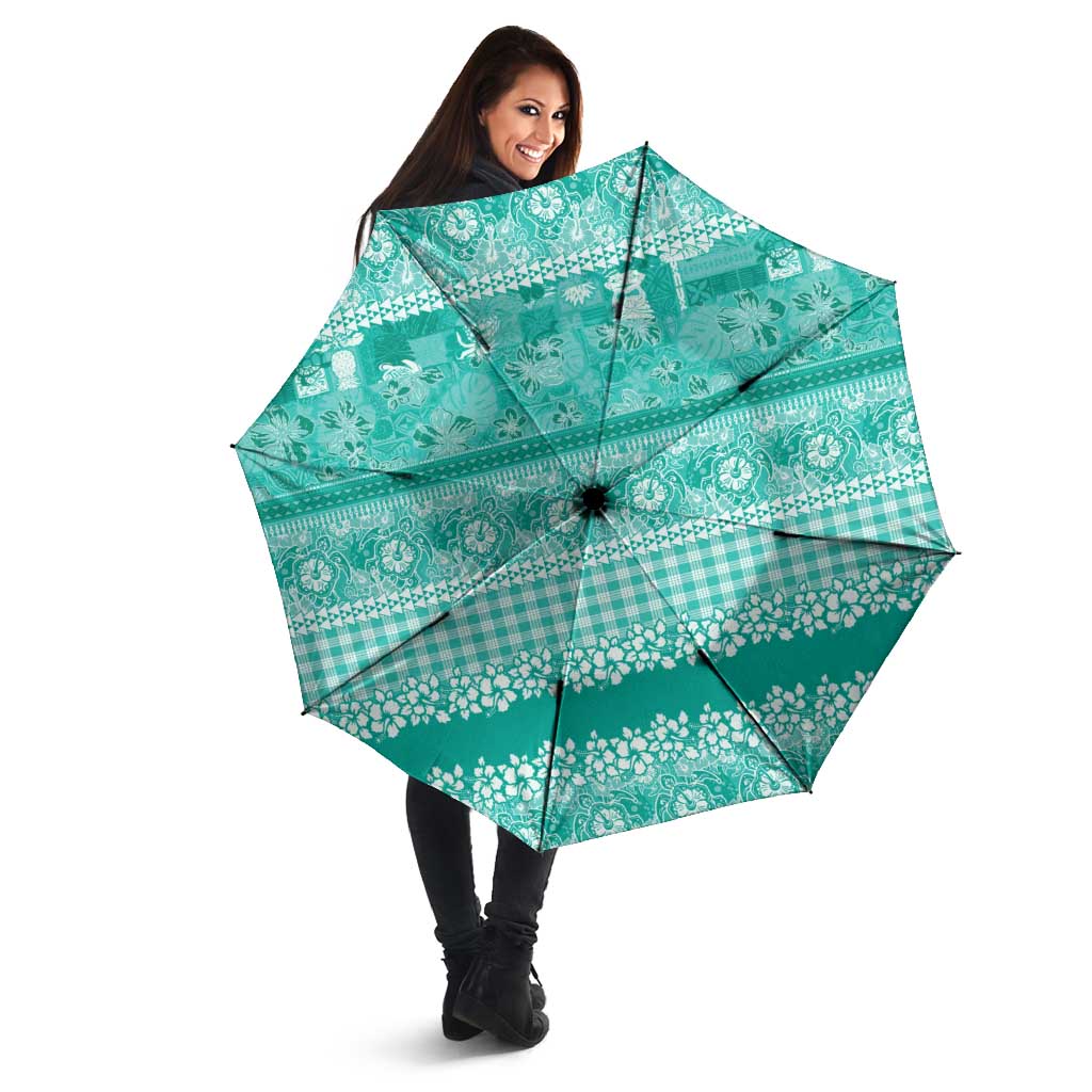 Hawaiian Hibiscus Honu Umbrella Turquoise Mele Kalikimaka Palaka Spirit - Polynesian Pride