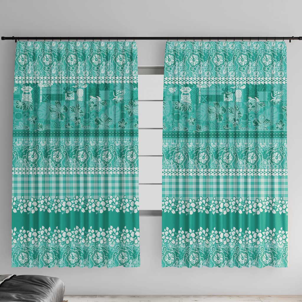 Hawaiian Hibiscus Honu Window Curtain Turquoise Mele Kalikimaka Palaka Spirit - Polynesian Pride