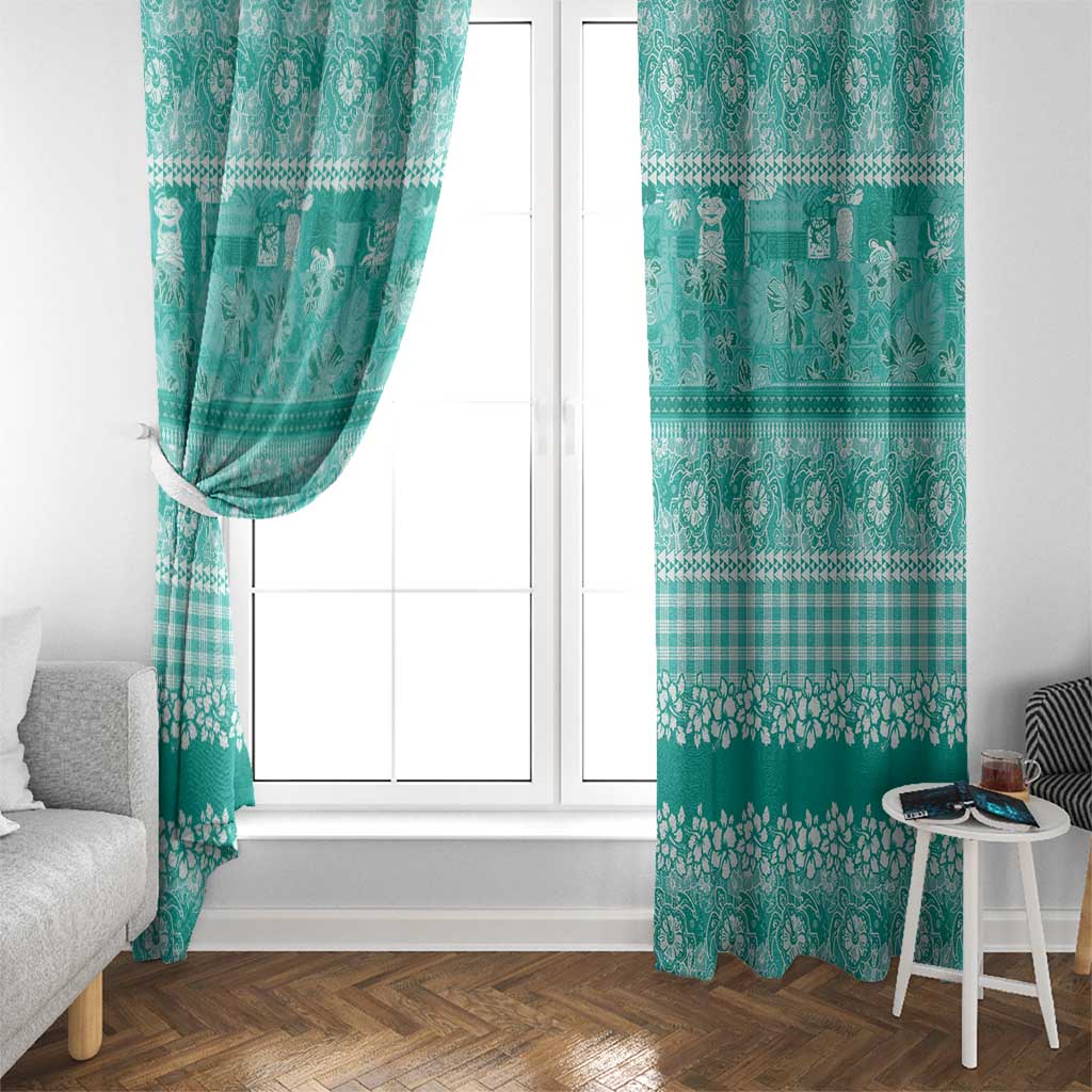Hawaiian Hibiscus Honu Window Curtain Turquoise Mele Kalikimaka Palaka Spirit - Polynesian Pride