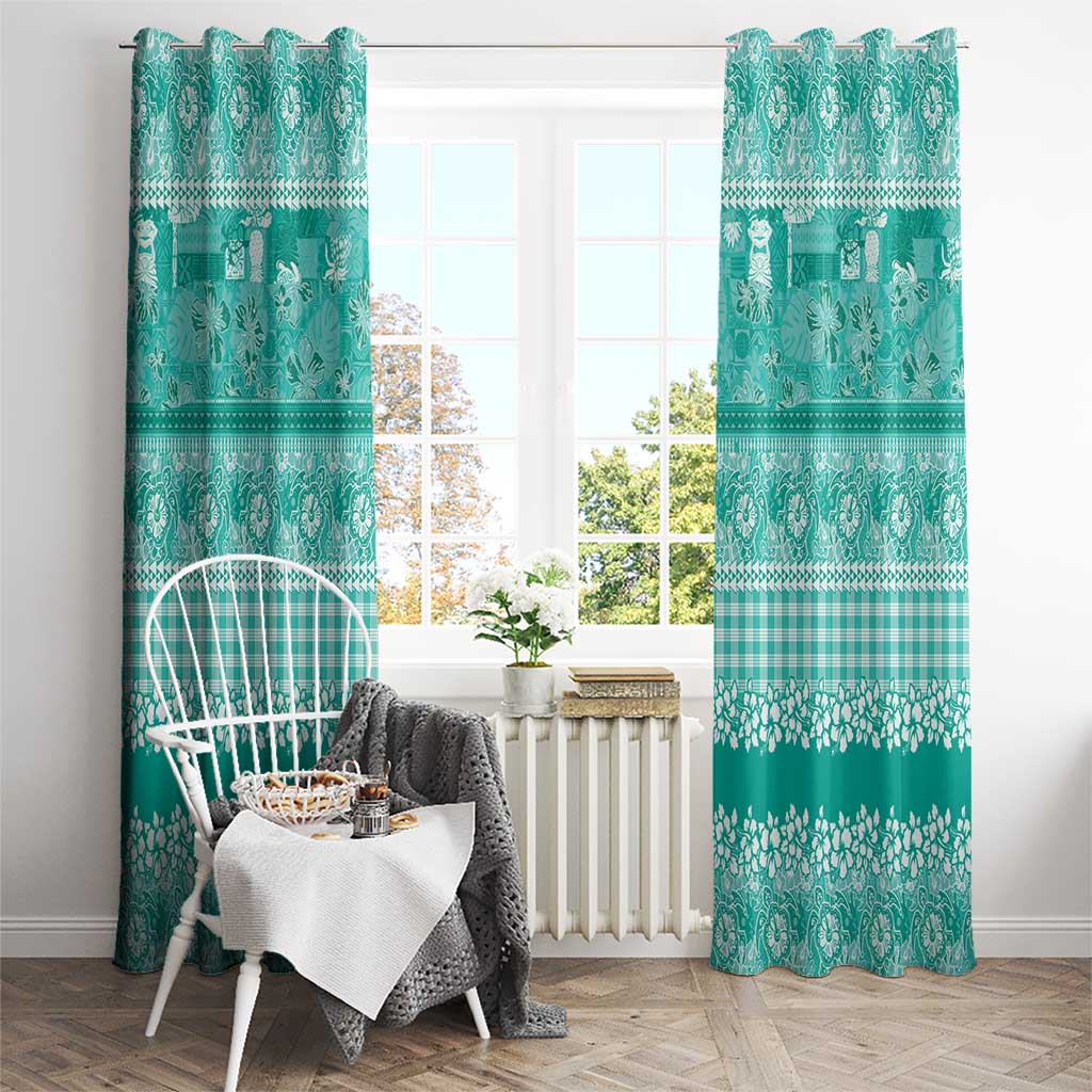 Hawaiian Hibiscus Honu Window Curtain Turquoise Mele Kalikimaka Palaka Spirit - Polynesian Pride