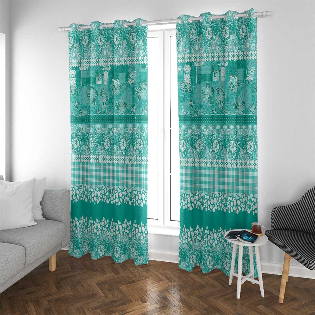 Hawaiian Hibiscus Honu Window Curtain Turquoise Mele Kalikimaka Palaka Spirit - Polynesian Pride