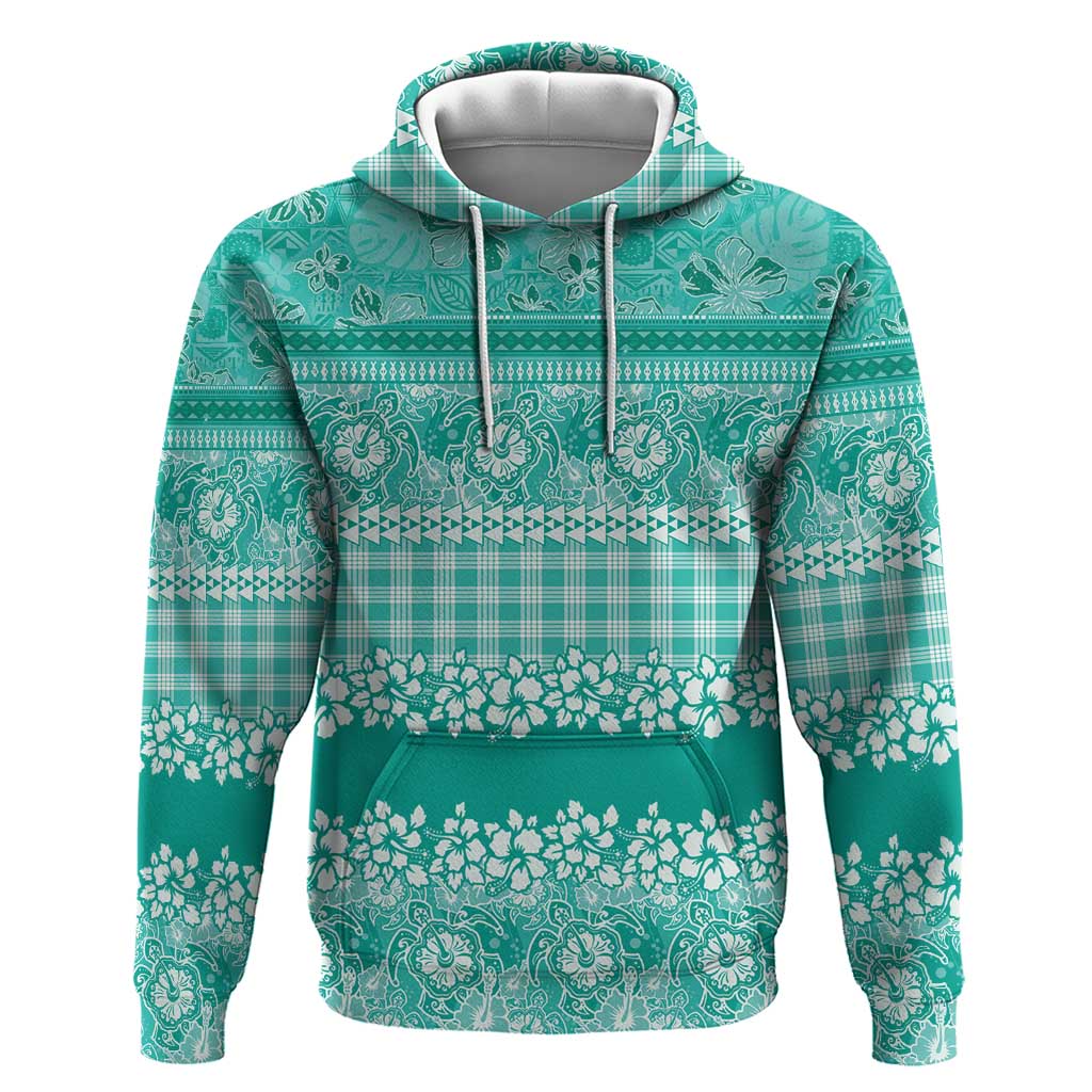 Hawaiian Hibiscus Honu Zip Hoodie Turquoise Mele Kalikimaka Palaka Spirit - Polynesian Pride