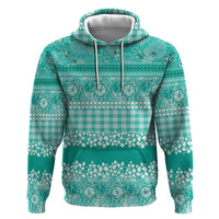 Hawaiian Hibiscus Honu Zip Hoodie Turquoise Mele Kalikimaka Palaka Spirit - Polynesian Pride