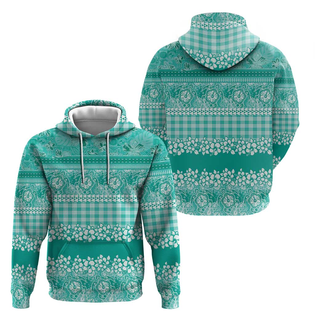 Hawaiian Hibiscus Honu Zip Hoodie Turquoise Mele Kalikimaka Palaka Spirit - Polynesian Pride