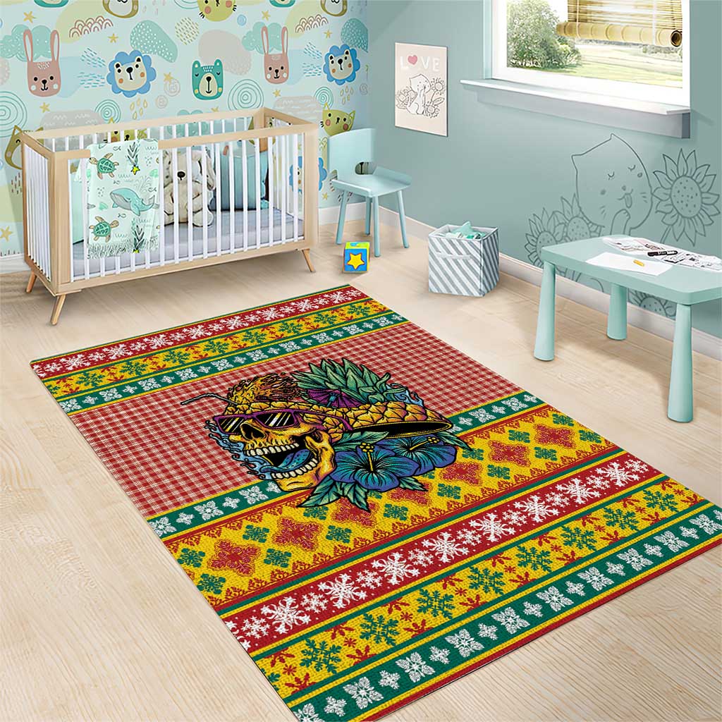 Hawaiian Pineapples Skull Area Rug Mele Kalikimaka Palaka Quilt Pattern - Polynesian Pride